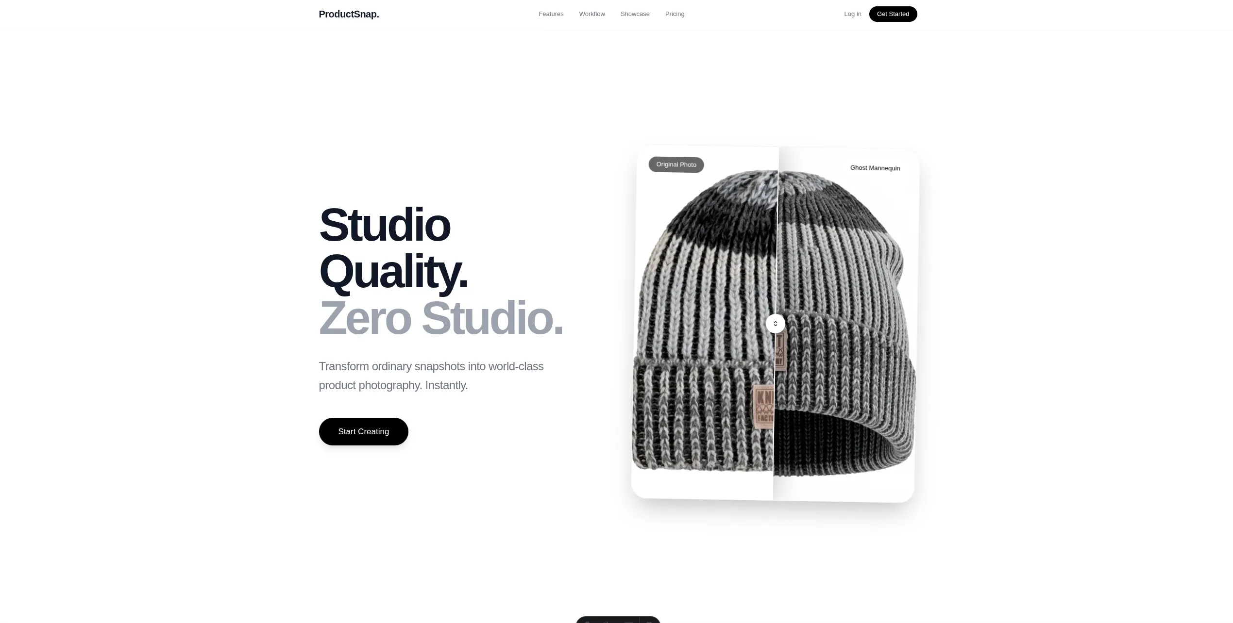 ProductSnap Landingpage mit Vorher/Nachher-Vorschau