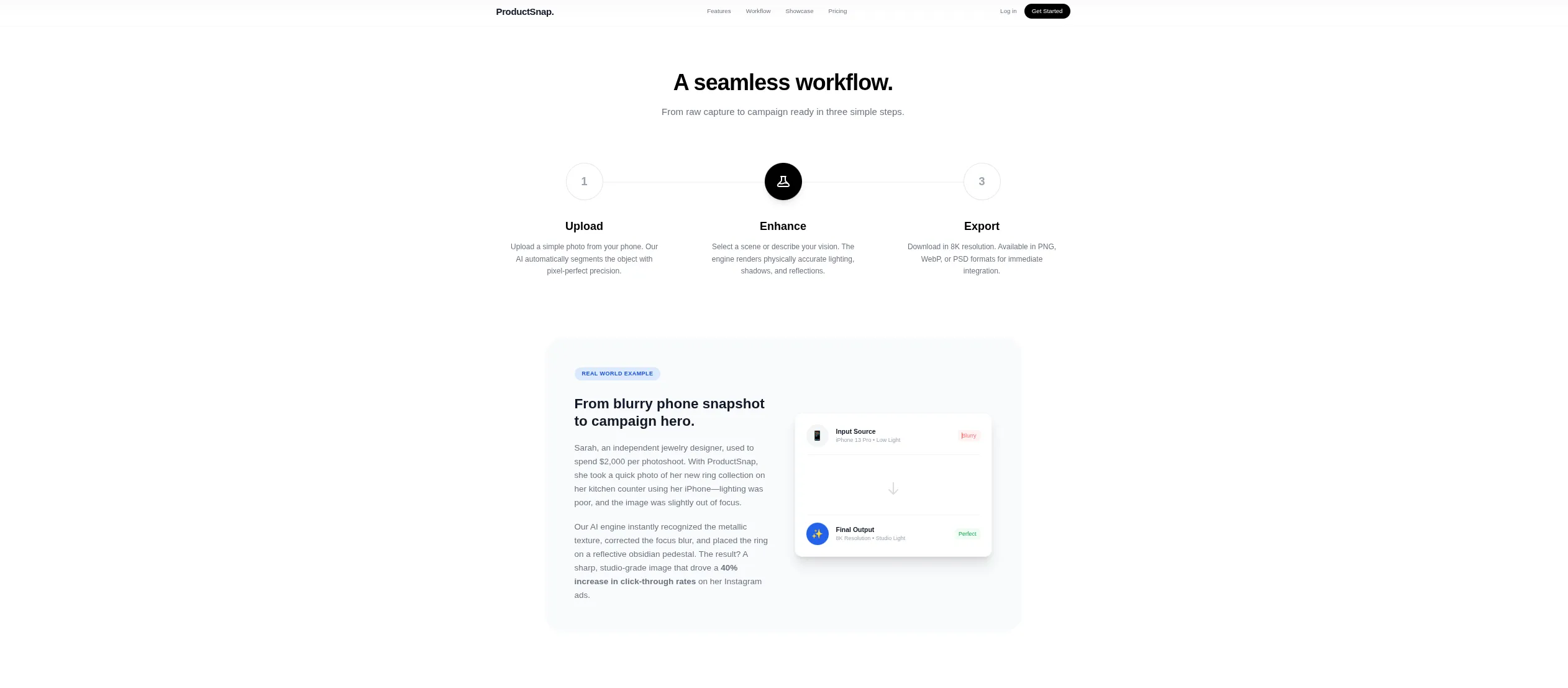 ProductSnap Interface: Workflow in drei Schritten